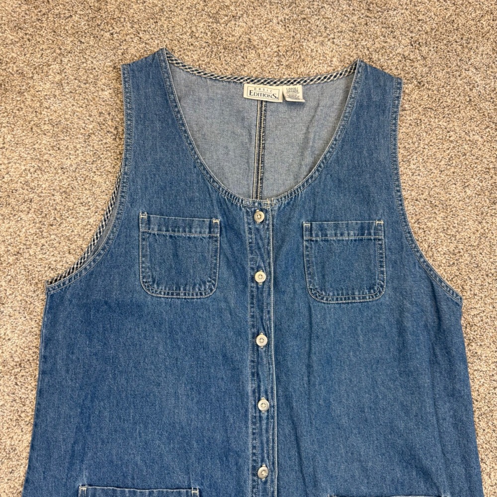 Basic Editions Denim Jumper Dress Womens Large Blue Button Front Midi Pinafore - Picture 3 of 10